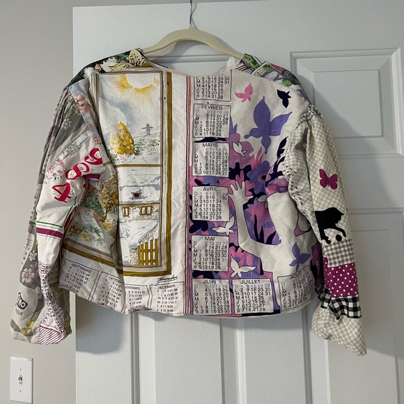 Patchwork Calendar-Print Jean Jacket - Multicolor - Picture 4 of 4